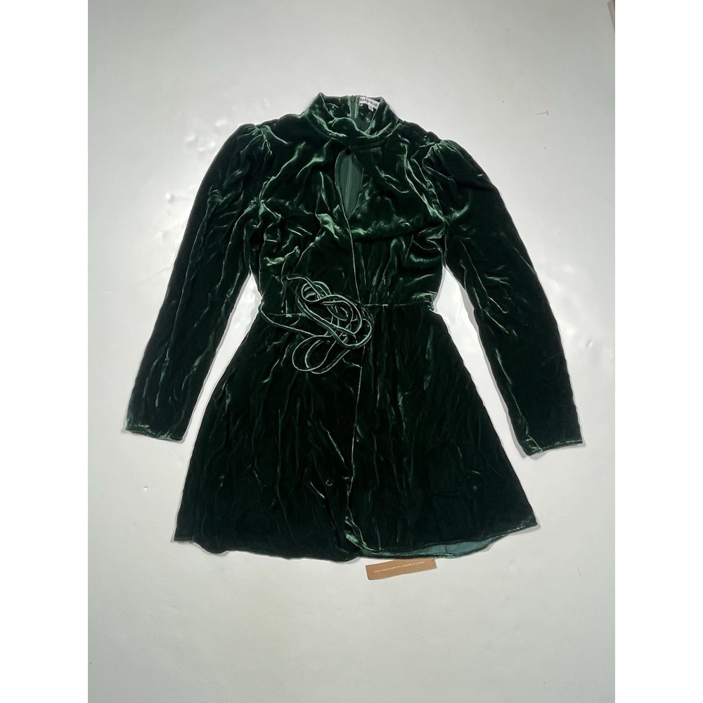 Reformation Velvet Green Wrap Dress Silk Blend Romantic Gothic Size Small